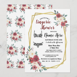 Underkläder Dusch Guld Vattenfärg Röd Kräm Blommig Inbjudningar