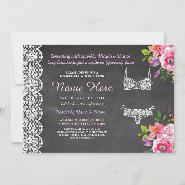 Underkläder dusch Lace Blommig Bröllopsinbjudan Inbjudningar (Framsida)