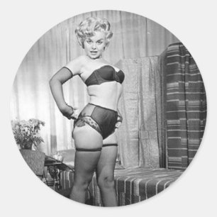 Underklädesmodell vintagefoto runt klistermärke