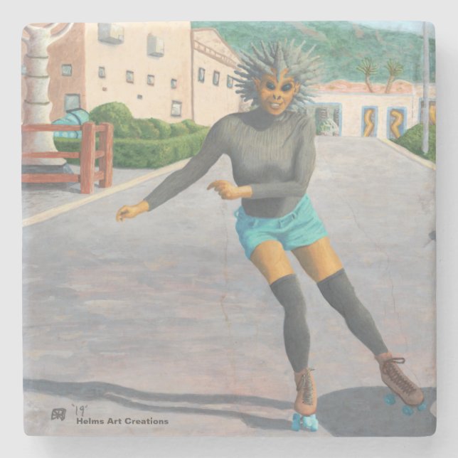 Underlägg av Alien Woman Roller Skating Fantasy St (Framsidan)