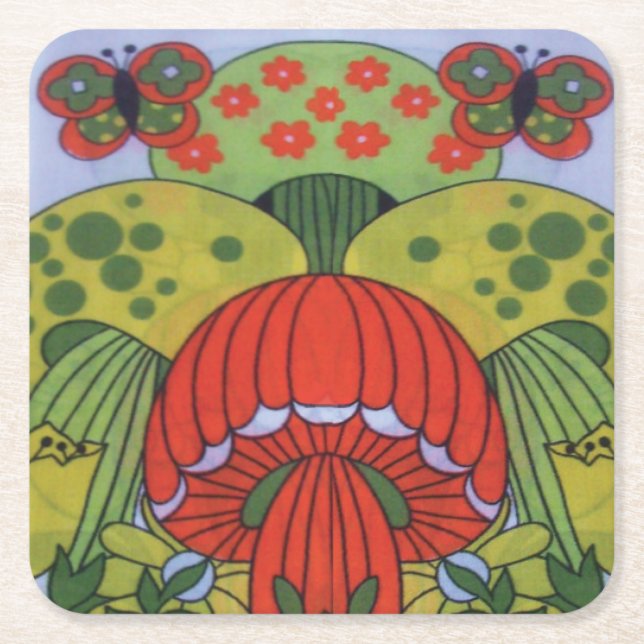 Underlägg av återinsvamp av Vintage och fjärilsmus Papper Kvadrat (Framsidan)
