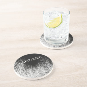 Underlägg av Black and White Forest Träd Drink