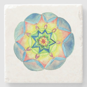 Underlägg av blått vattenfärg Mandala Marble Stone