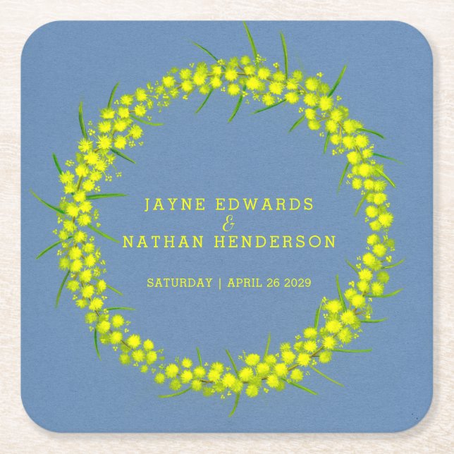 underlägg av gult wattblommor vattenfärgen art  (Framsidan)