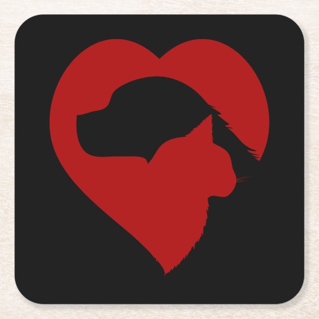 underlägg av hund och katthjärta papper kvadrat (Framsidan)