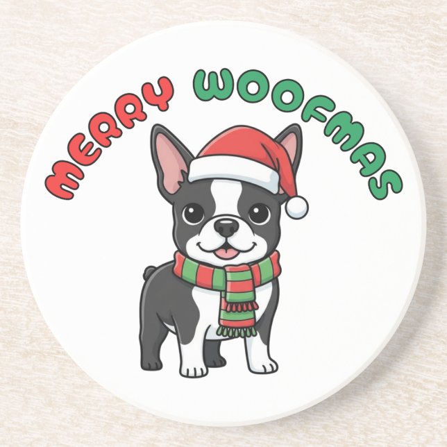 Underlägg av julboston Terrier: Merry Woofmas (Framsidan)