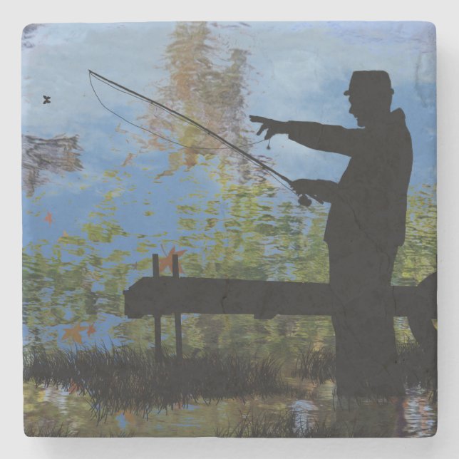 Underlägg av Older Man Fishing Pension Stone (Framsidan)