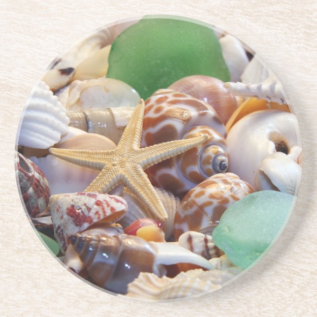 Underlägg av siashells Starfish & Beach Glass (Framsidan)