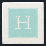 Underlägg av turkos kvadrat Monogram Stone<br><div class="desc">Lägg till initialer eller annan text om du vill anpassa den här enkla och moderna kvadratmonogramstenen som Underlägg i turkos och vitt. Det här trendiget och den här chicen underlägg skulle ge en perfekt.</div>