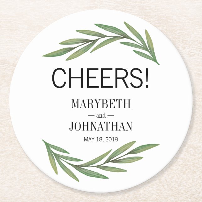 Underlägg av vattenfärgen Greenery Löv Bröllop (Framsidan)