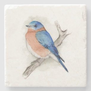 Underlägg av vattenfärgen Male Bluebird Stone