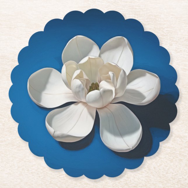 Underlägg av vit Magnolia Blue Scalloped Round Papper (Framsida)