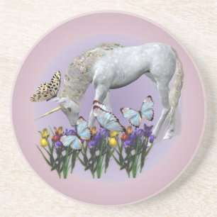 Underlägg av vit Unicorn Butterflies Fantasy Drink