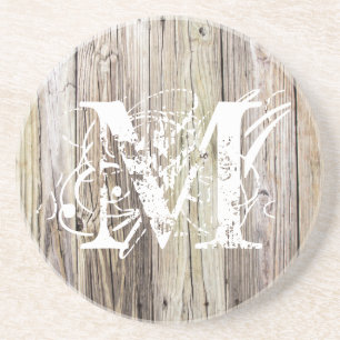 Underlägg av Weasted Wood Monogrammed Sandstone
