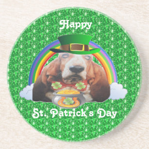 Underlägg Basset Hound Lycklig St. Patrick's Day Sandsten