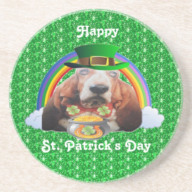 Underlägg Basset Hound Lycklig St. Patrick's Day Sandsten (Framsidan)