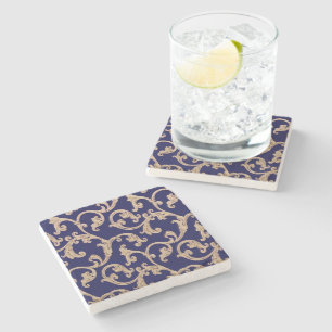 Underlägg Blått Guld Damask Stone