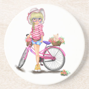 Underlägg Blonde Girl med Rosa Bike