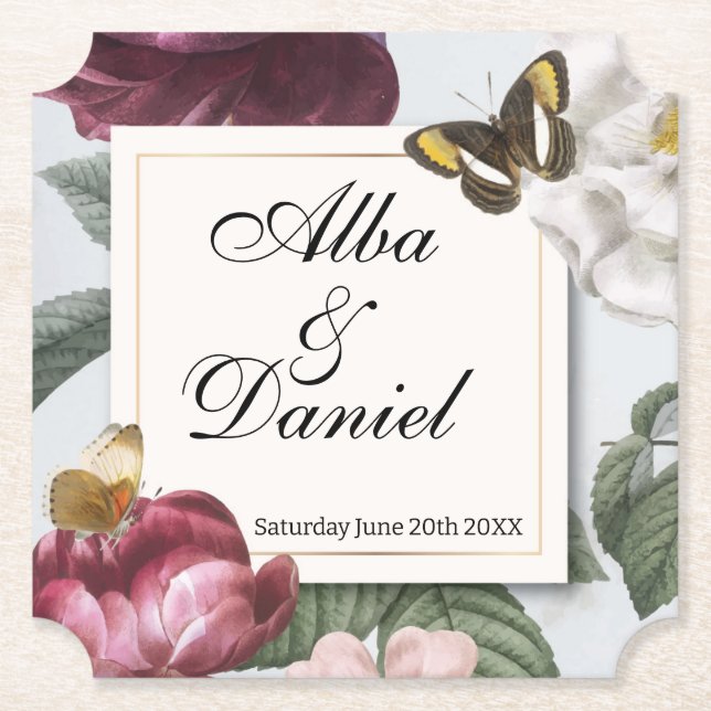 Underlägg Bröllop Bloom Blommigt Flower Butterfly (Framsida)