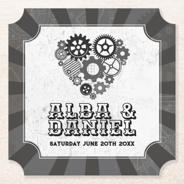 Underlägg Bröllop Steampunk Bröllop Hearts Cogs (Framsida)