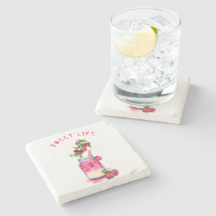 Underlägg Cherry Drink Stone - Anpassningsbar Text