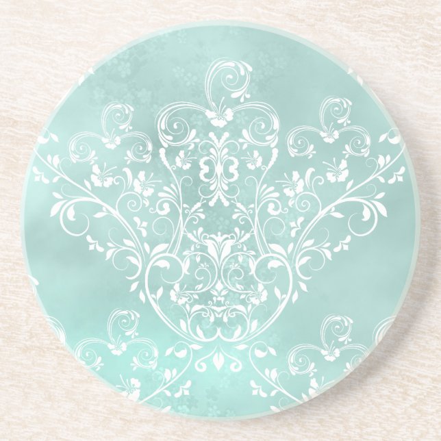Underlägg elegant Teal Damask (Framsidan)