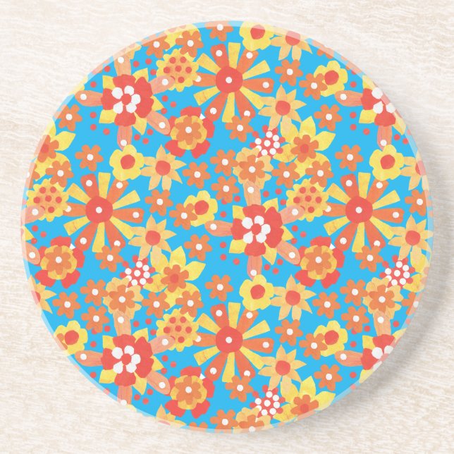 Underlägg eller drycker Mat: Ditzy Orange Flowers Sandsten (Framsidan)