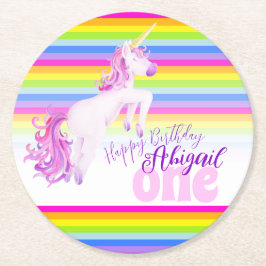 Underlägg för födelsedagsfest för Unicornregnbåge Papper Rund