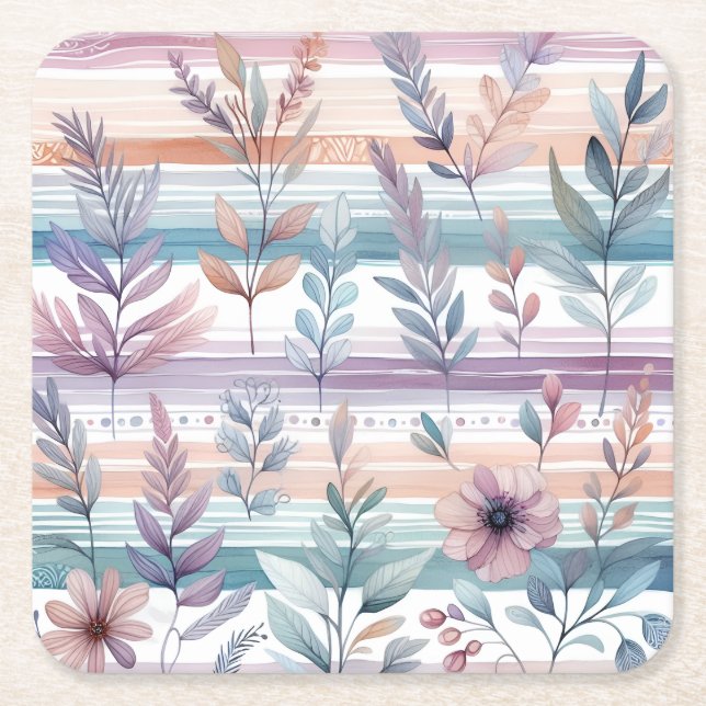 Underlägg för vattenfärgsBlommigt Papper Kvadrat (Framsidan)