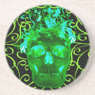 Underlägg grönt Flaming Skull Sandsten