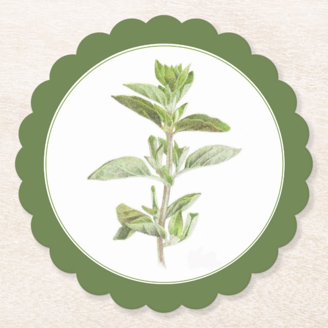 UNDERLÄGG - Grönt för FRESH OREGANO Scalloped Roun Papper (Framsida)