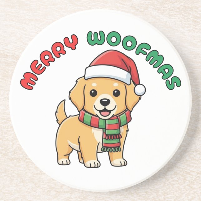 Underlägg Jul Golden Retriever: Merry Woofmas (Framsidan)