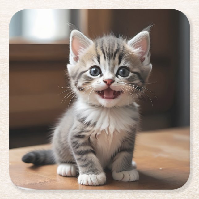 Underlägg mängd kitten Kitten Grått Smiling Papper Kvadrat (Framsidan)