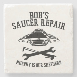 underlägg med Bob Saucer Repair logotyp