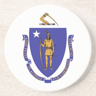 Underlägg med Flagga av Massachusetts, USA Sandsten