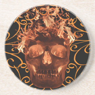 Underlägg orange Flaming Skull Sandsten