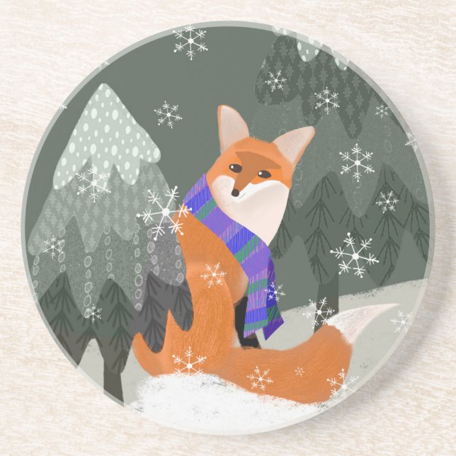 Underlägg roligt Cute Winter Fox (Framsidan)