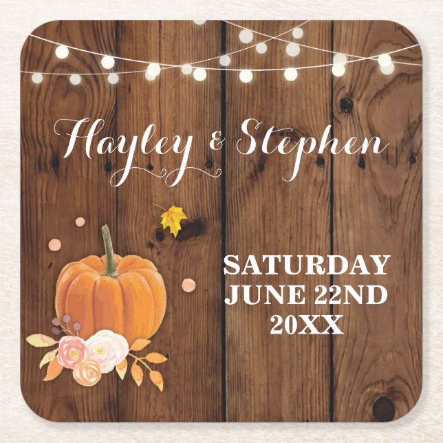 Underlägg Rustic Wood Pumpkin Fall Wedding Party (Framsidan)