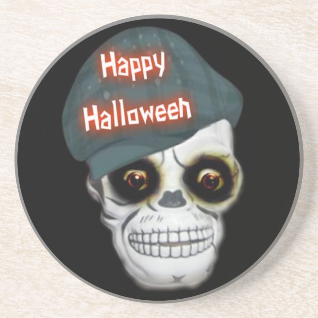 Underlägg Skeleton Head Happy halloween Sandsten (Framsidan)