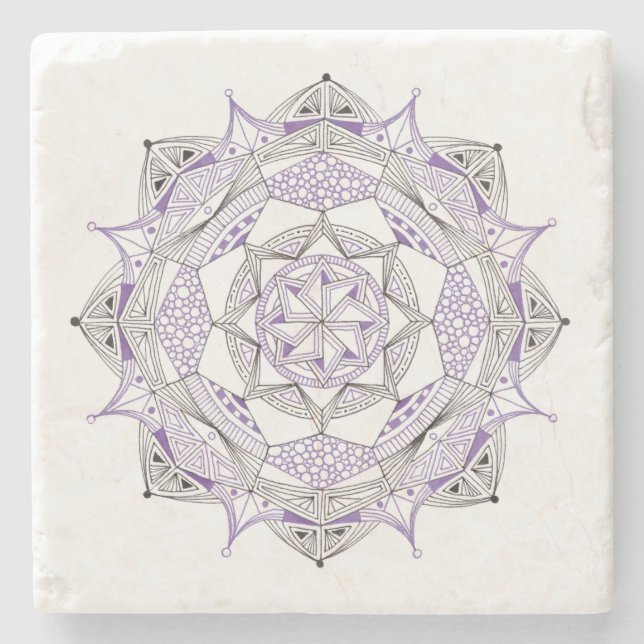 UNDERLÄGG Stone Marble w/ Mandala Design Lila (Framsidan)
