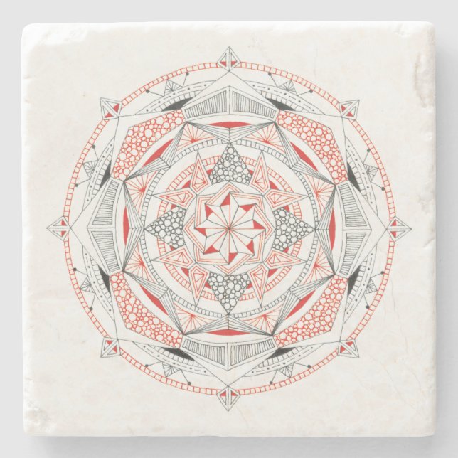 UNDERLÄGG Stone Marble w/ Mandala Design Red/Black (Framsidan)