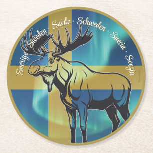 Underlägg — Sweden, moose Papper Rund