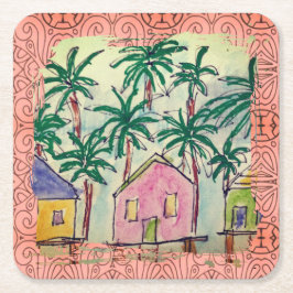 Underlägg - Tropiskt kabinpenseldrag-2 Papper Kvadrat