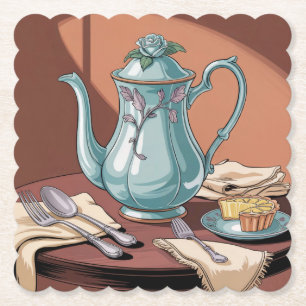 Underlägg uppsättning för Tekanna i Art nouveau Papper