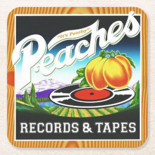 Underlägg uppsättning med Peaches Records & Tape Papper Kvadrat