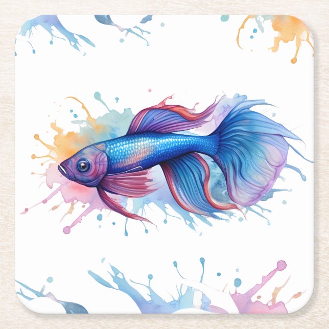 Underlägg - Vattenfärgsserie: Betta Fish (Framsidan)