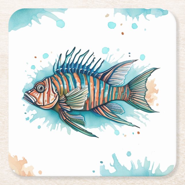 Underlägg - Vattenfärgsserie: Lionfisk Papper Kvadrat (Framsidan)