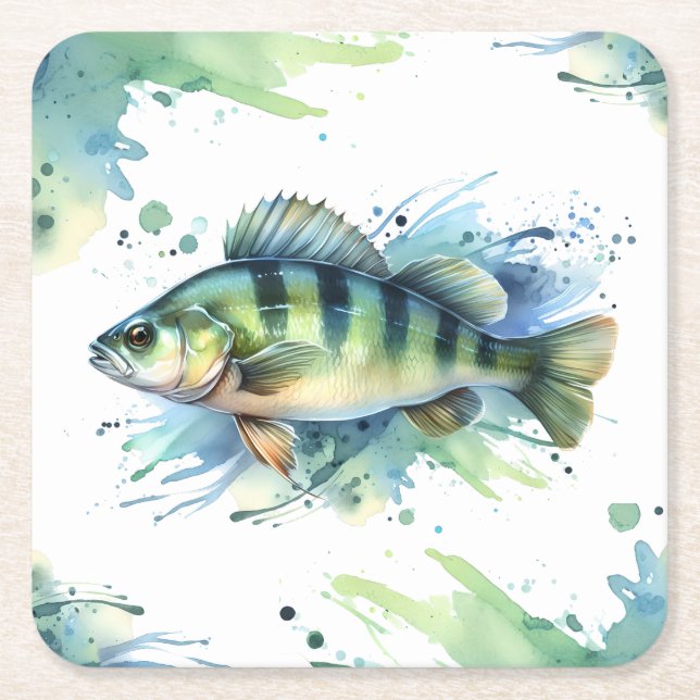 Underlägg - Vattenfärgsserie: Perch Papper Kvadrat (Framsidan)