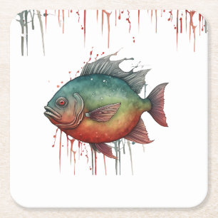 Underlägg - Vattenfärgsserie: Piranha Papper Kvadrat
