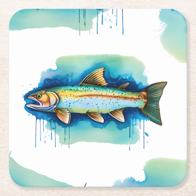 Underlägg - Vattenfärgsserie: Trout/Salmon Papper Kvadrat (Framsidan)